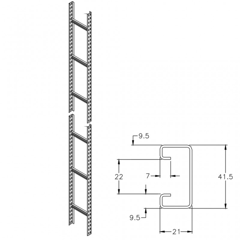 Вертикальный кабельный лоток лестничного типа 60x200x3000 vergokan